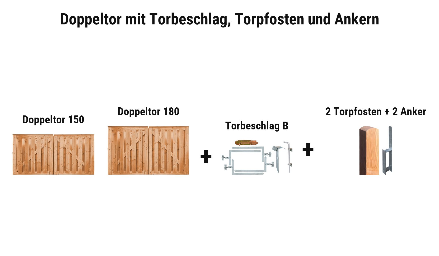 Doppeltor Blickschutz Montreux mit Torbeschlag B, 2 Torpfosten 11 x 11 cm und 2 Torpfostenankern