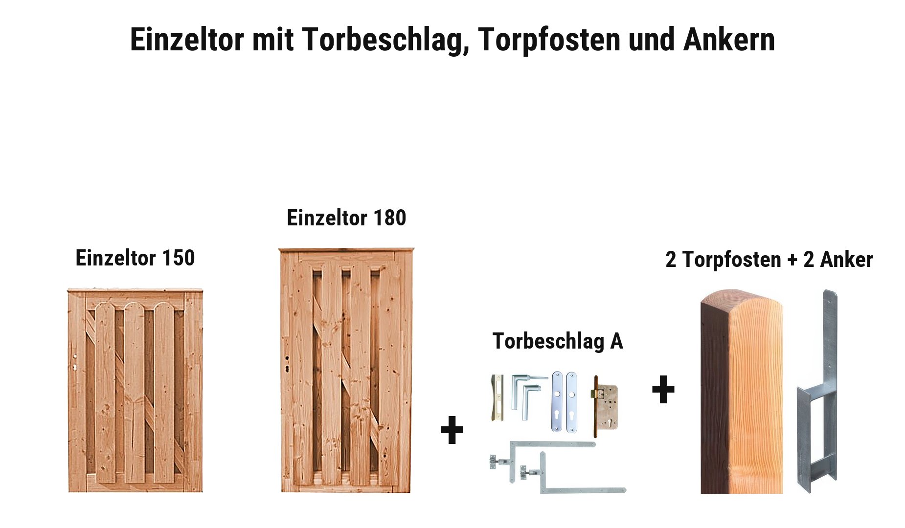 Einzeltor Blickschutz Montreux mit Torbeschlag A, 2 Torpfosten 11 x 11 cm und 2 Torpfostenankern