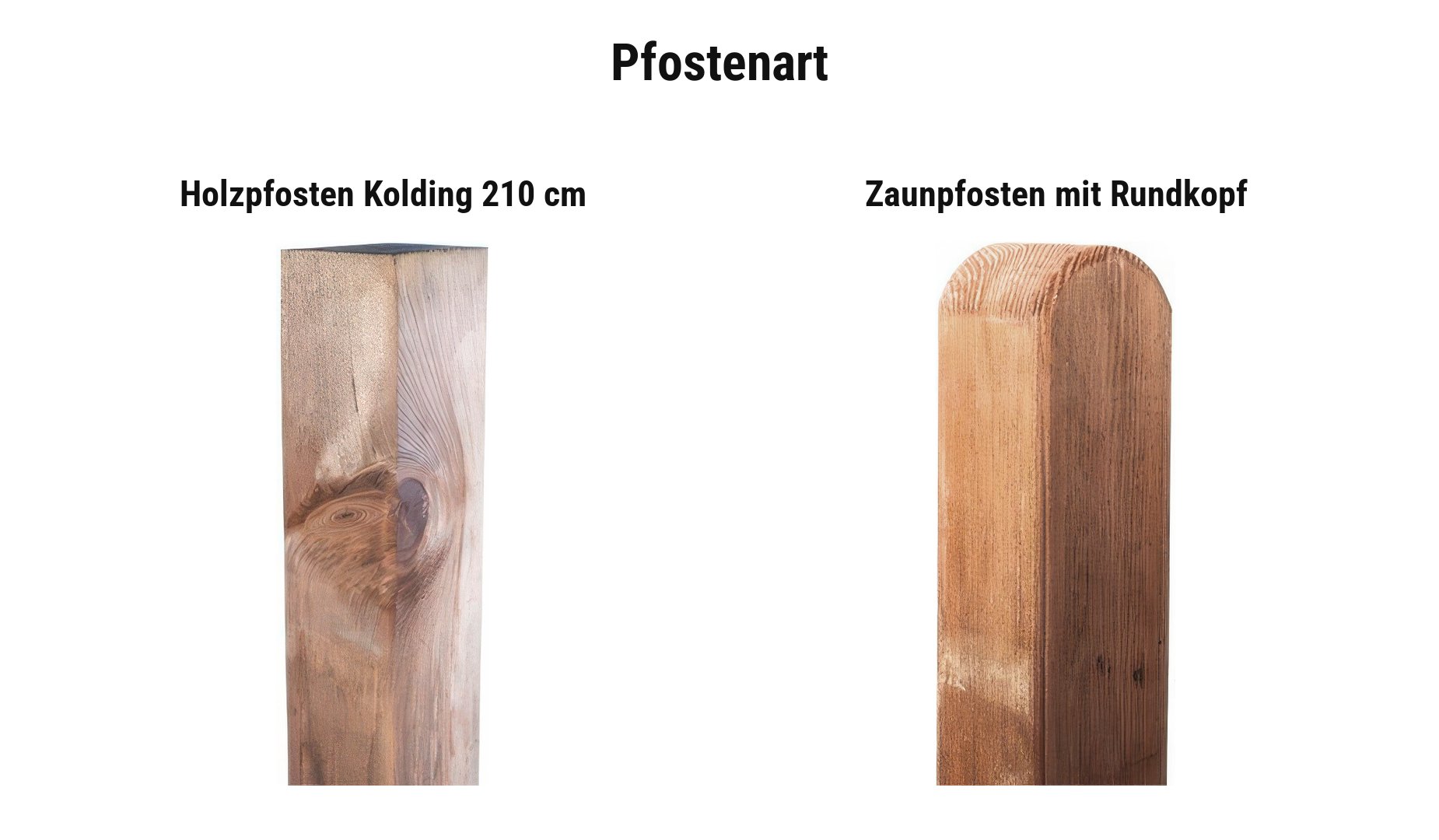 Pfostenart Bohlenzaun Kolding: Holzpfosten Kolding braun 210 cm oder Zaunpfosten braun mit Rundkopf