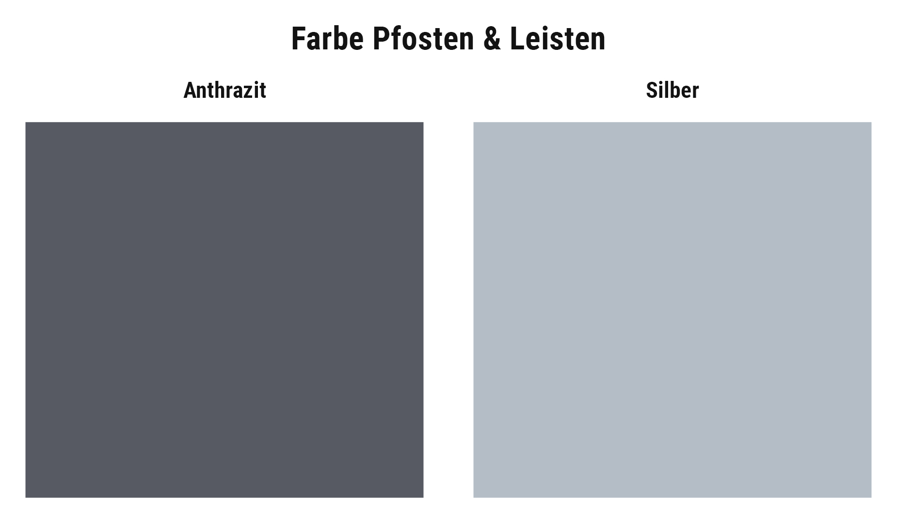 Farbauswahl für BPC Steckzaun Komplettset Pfosten und Leisten: Anthrazit und Silber.