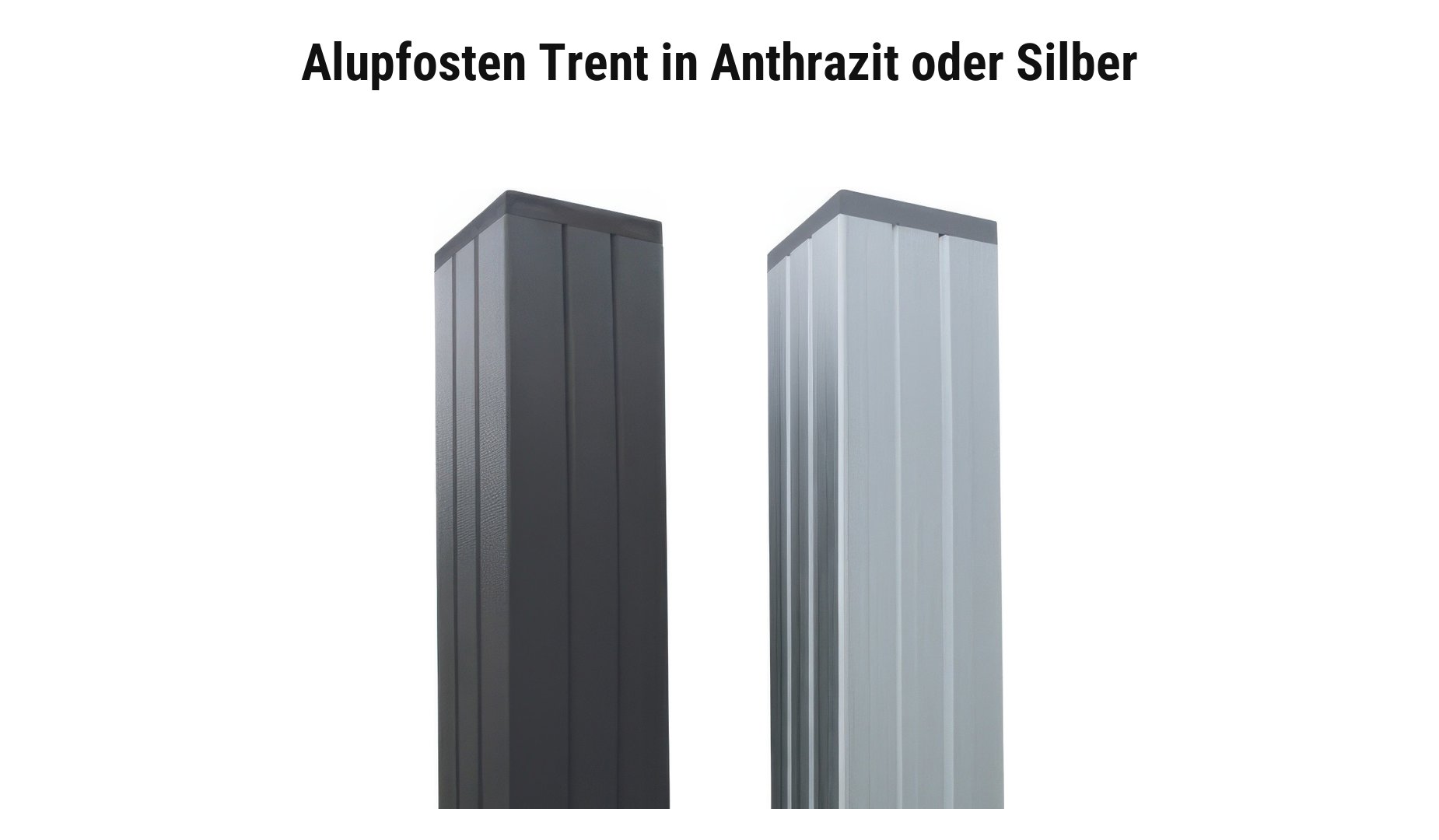 Farbauswahl BPC Steckzaun Morsum: Alupfosten Trent und Abschlussleisten in Anthrazit oder Silber