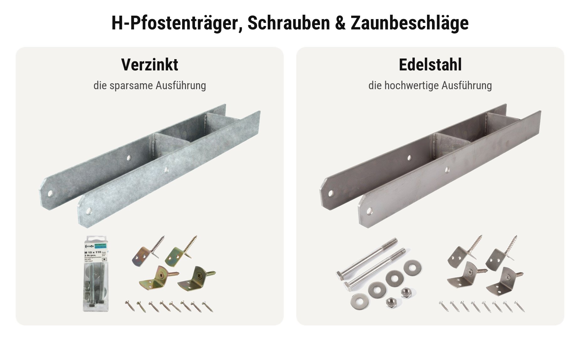 Douglasienzaun Saale: Befestigung verzinkt (sparsame Ausführung) oder aus Edelstahl (hochwertige Ausführung)