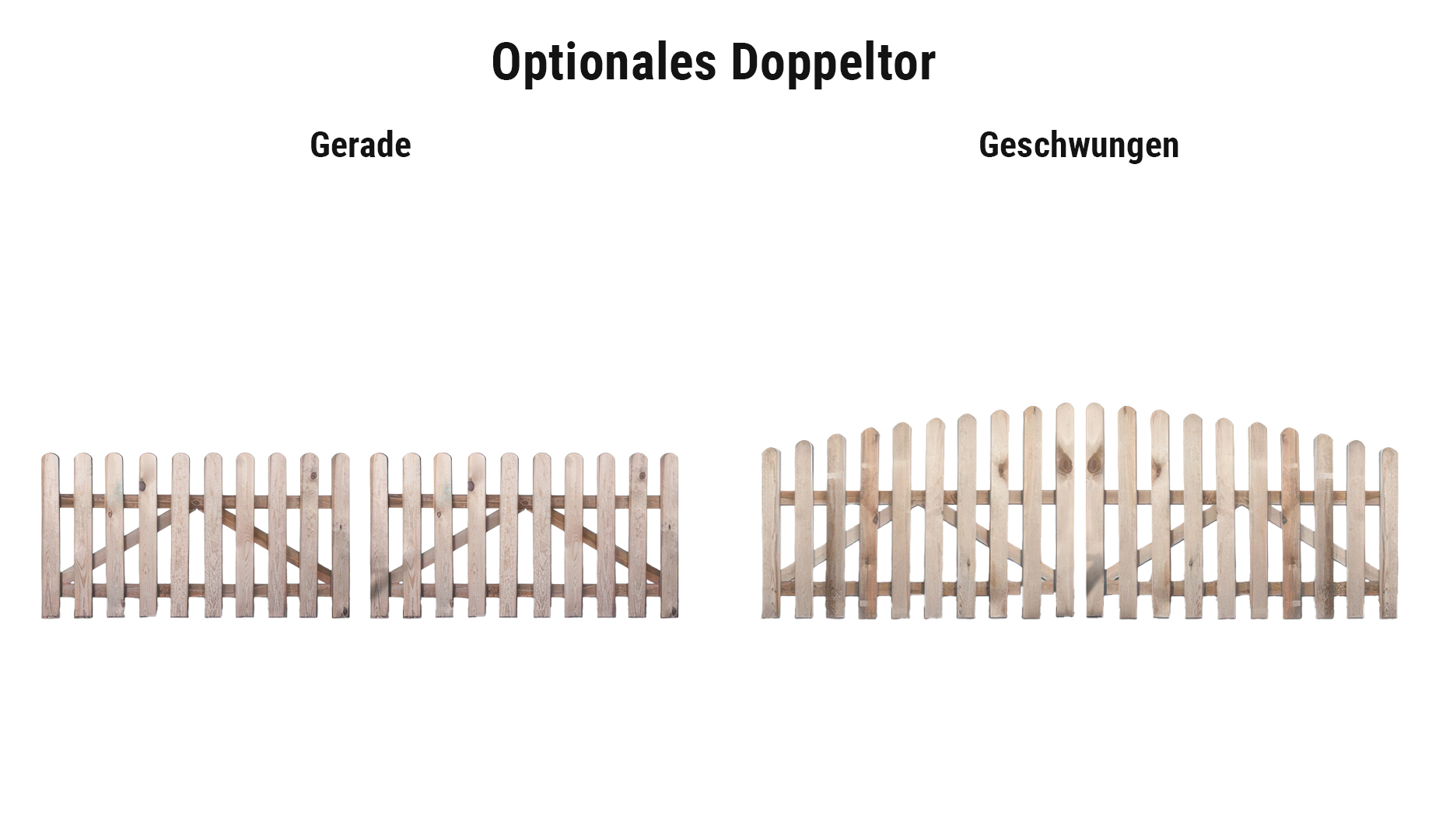 Gartenzaun Komplettset optionale Doppeltore in gerader oder geschwungener Ausführung