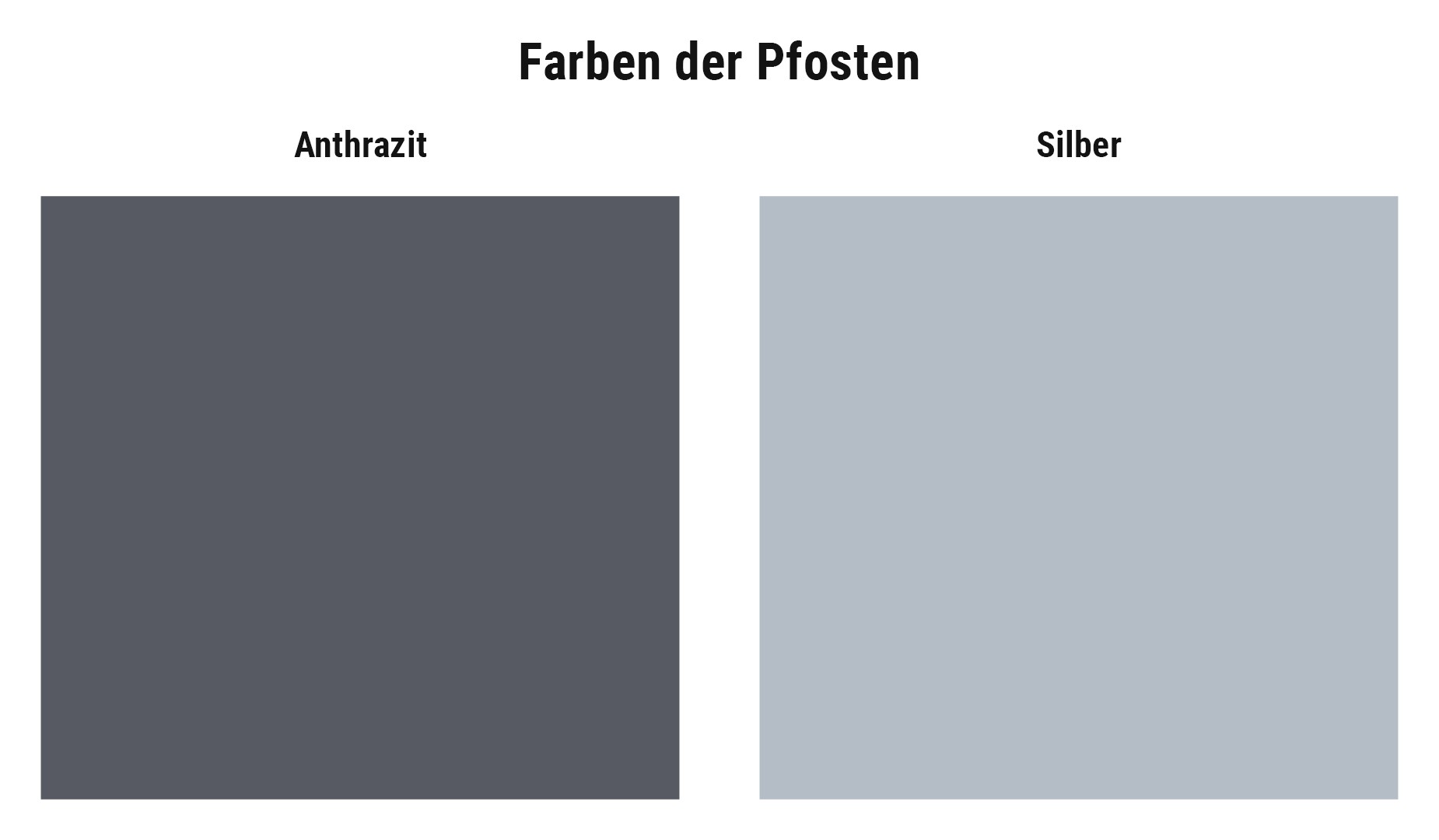 Farbauswahl Glaszaun Als: Alupfosten und Leisten in Anthrazit oder Silber