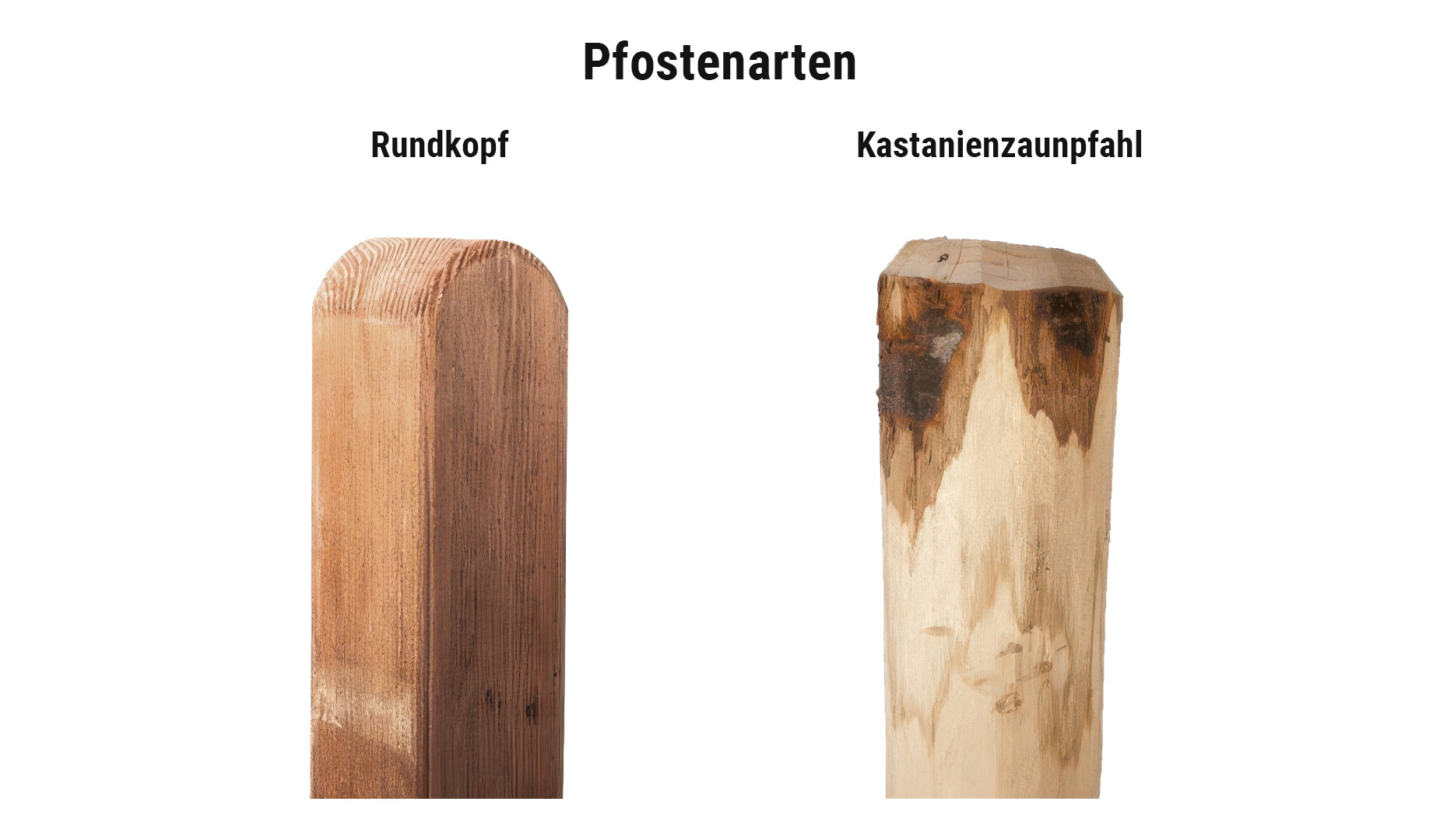 Haselnusszaun Komplettset Pfostenarten: Kiefer Rundkopfpfosten zum Einbetonieren oder Kastanienzaunpfahl zum Einschlagen