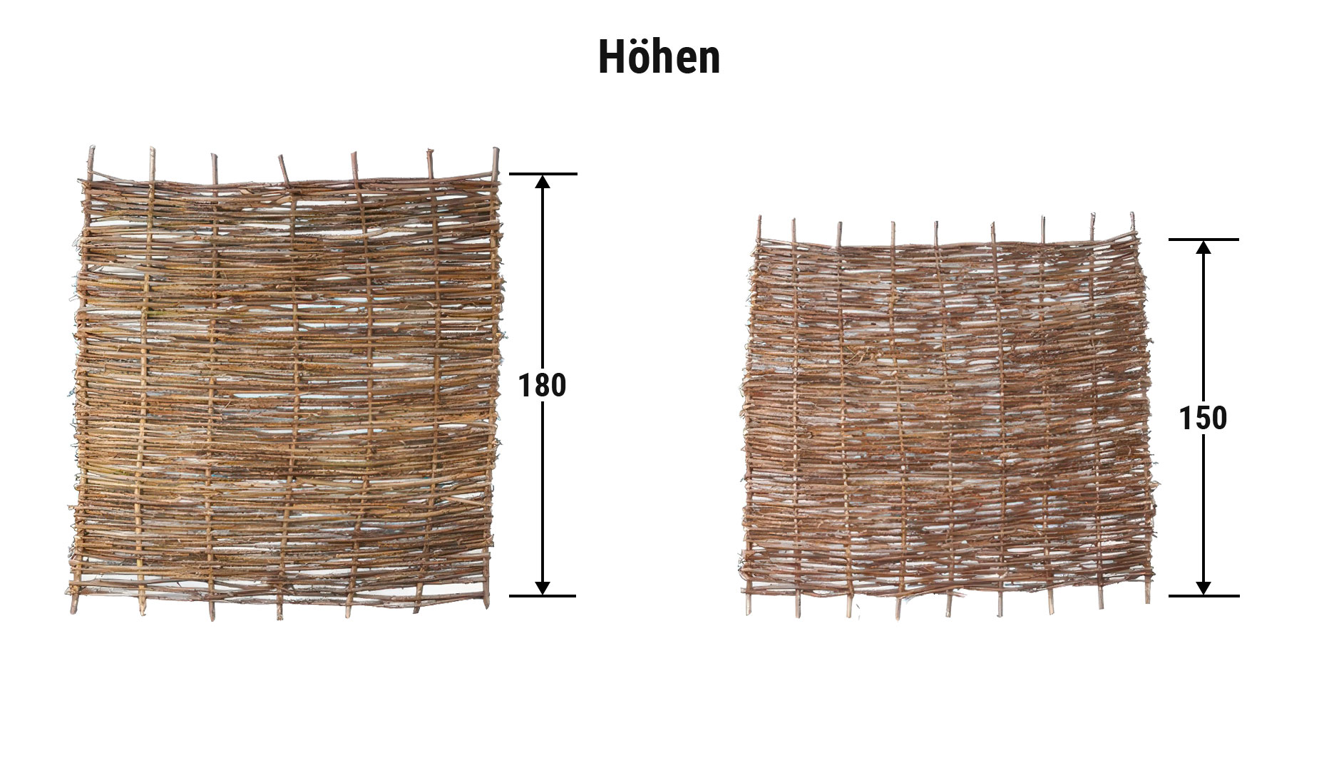 Haselnusszaun Komplettset Zaunhöhen erhältlich in 150 cm und 180 cm