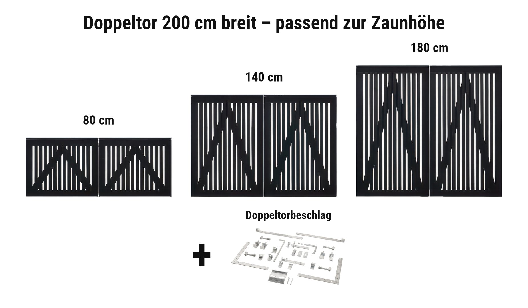 Doppeltor Sendai Schwarz 200 cm breit passend zur Zaunhöhe