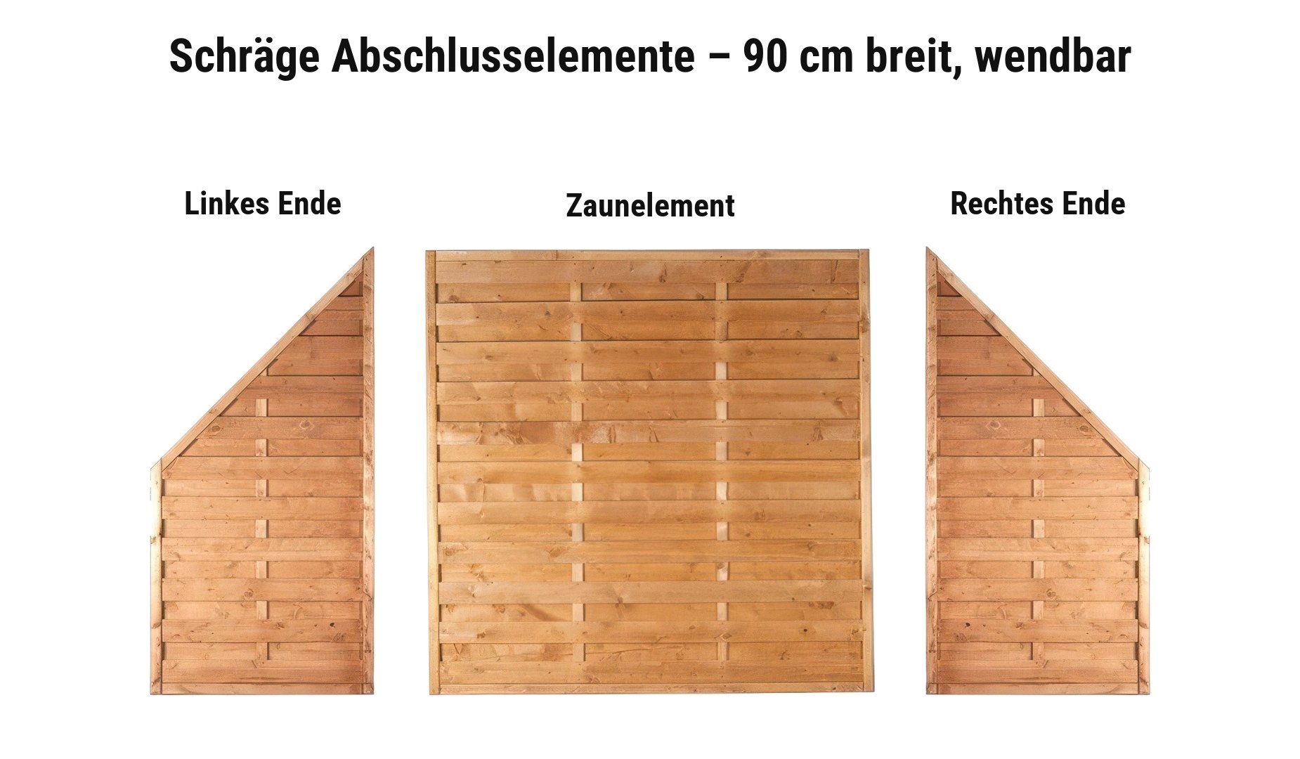 Holzzaun Rostock: schräges Abschlusselement 90 cm breit am linken, rechten oder an beiden Zaunenden