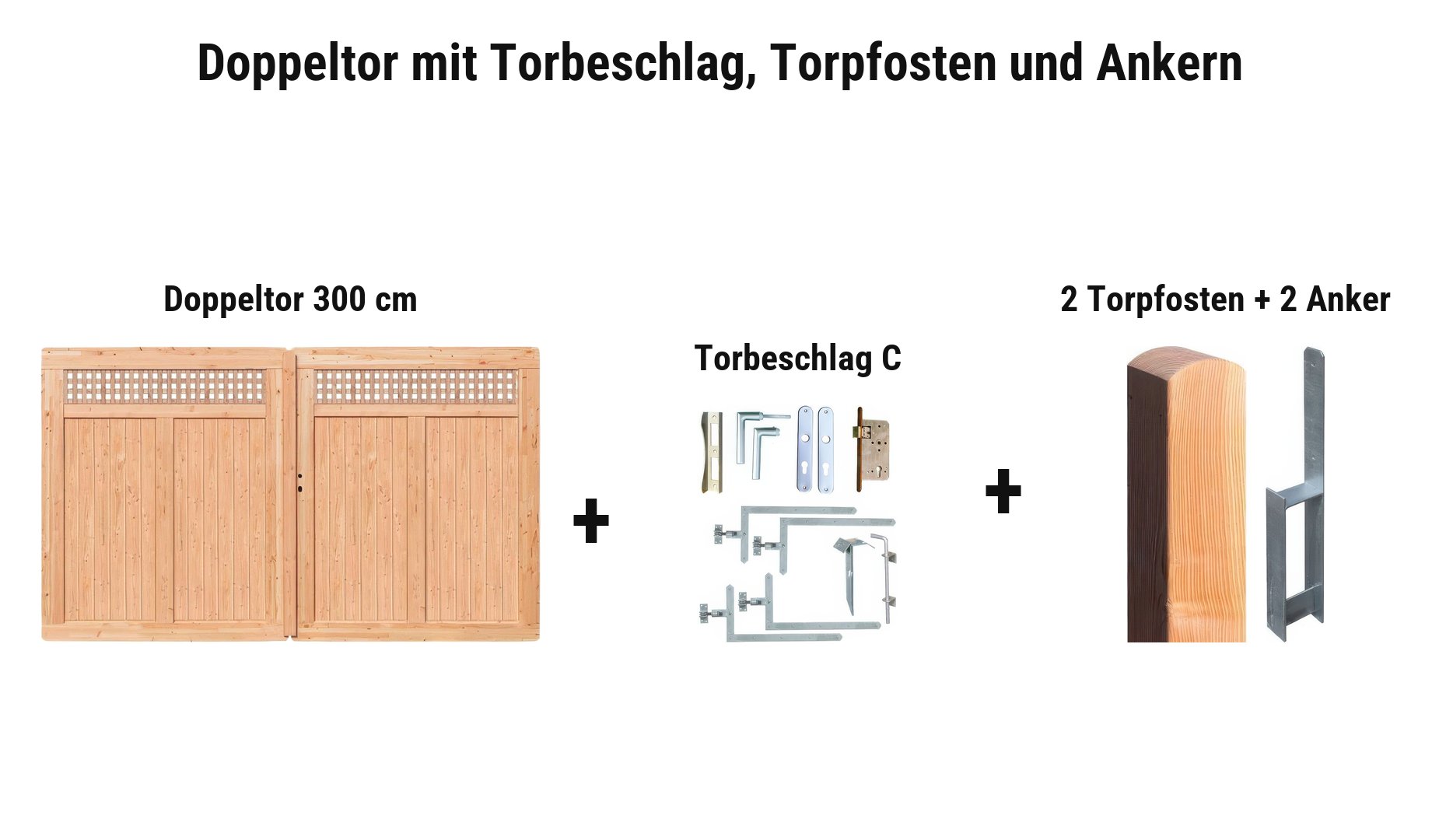 Doppeltor Neuenburg mit Torbeschlag C, 2 Torpfosten 11 x 11 cm und 2 Torpfostenankern