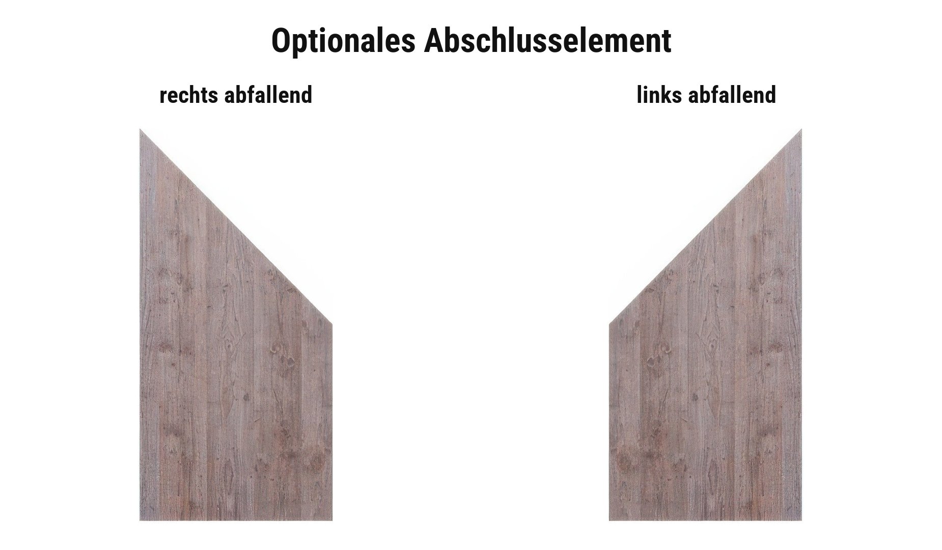 Abschlusselement Skive: schräg 90 x 180/90 cm, rechts oder links abfallend
