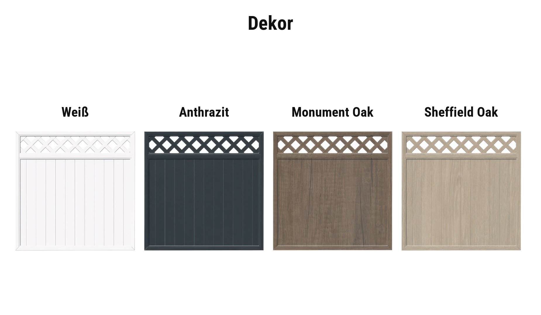 Dekor Kunststoff Sichtschutz Erlangen: Weiß, Anthrazit, Monument Oak oder Sheffield Oak