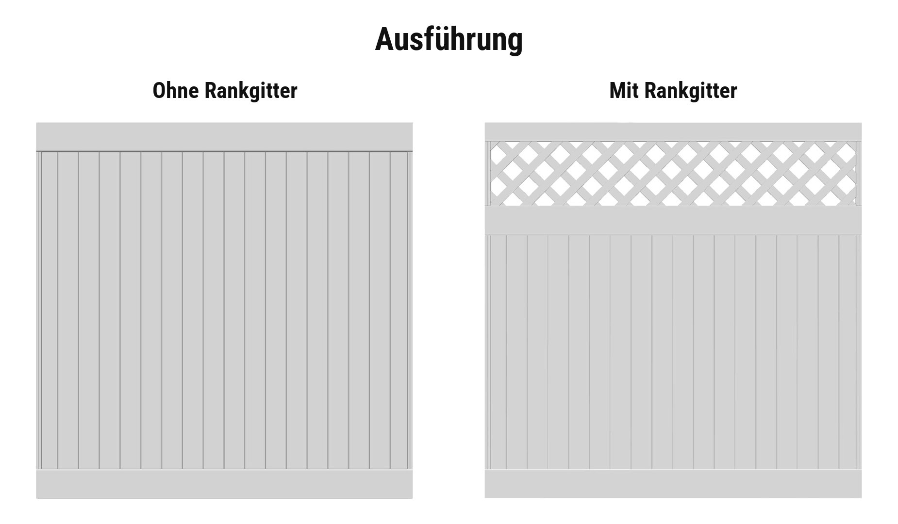 Ausführung Sichtschutzwand Ulm: ohne oder mit Rankgitter