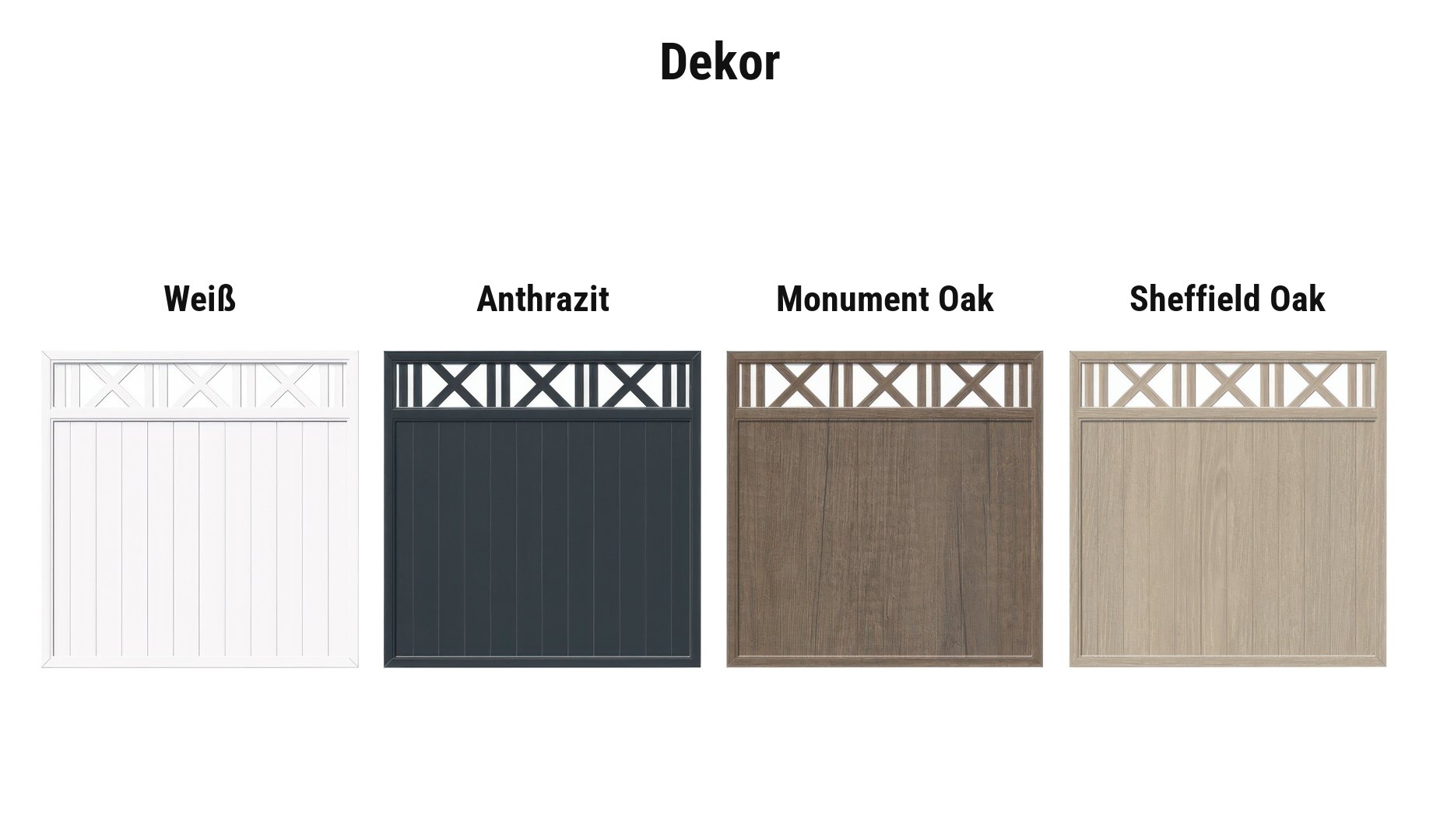 Dekor Kunststoff Zaun Regensburg: Weiß, Anthrazit, Monument Oak oder Sheffield Oak