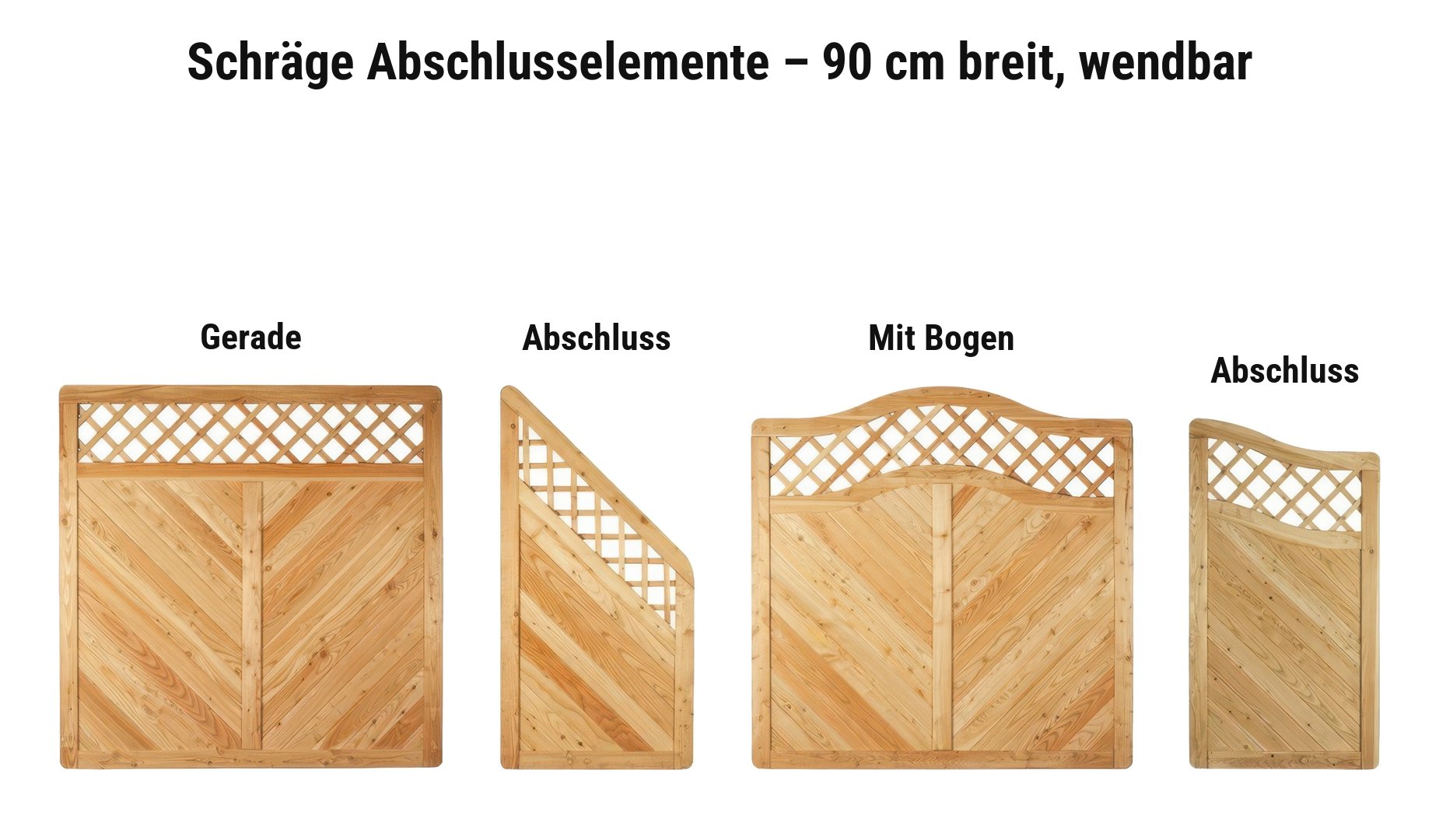 Lärchenzaun Mosel: seitliche Abschlusselemente 90 cm breit, passend zu geraden und Bogen-Elementen