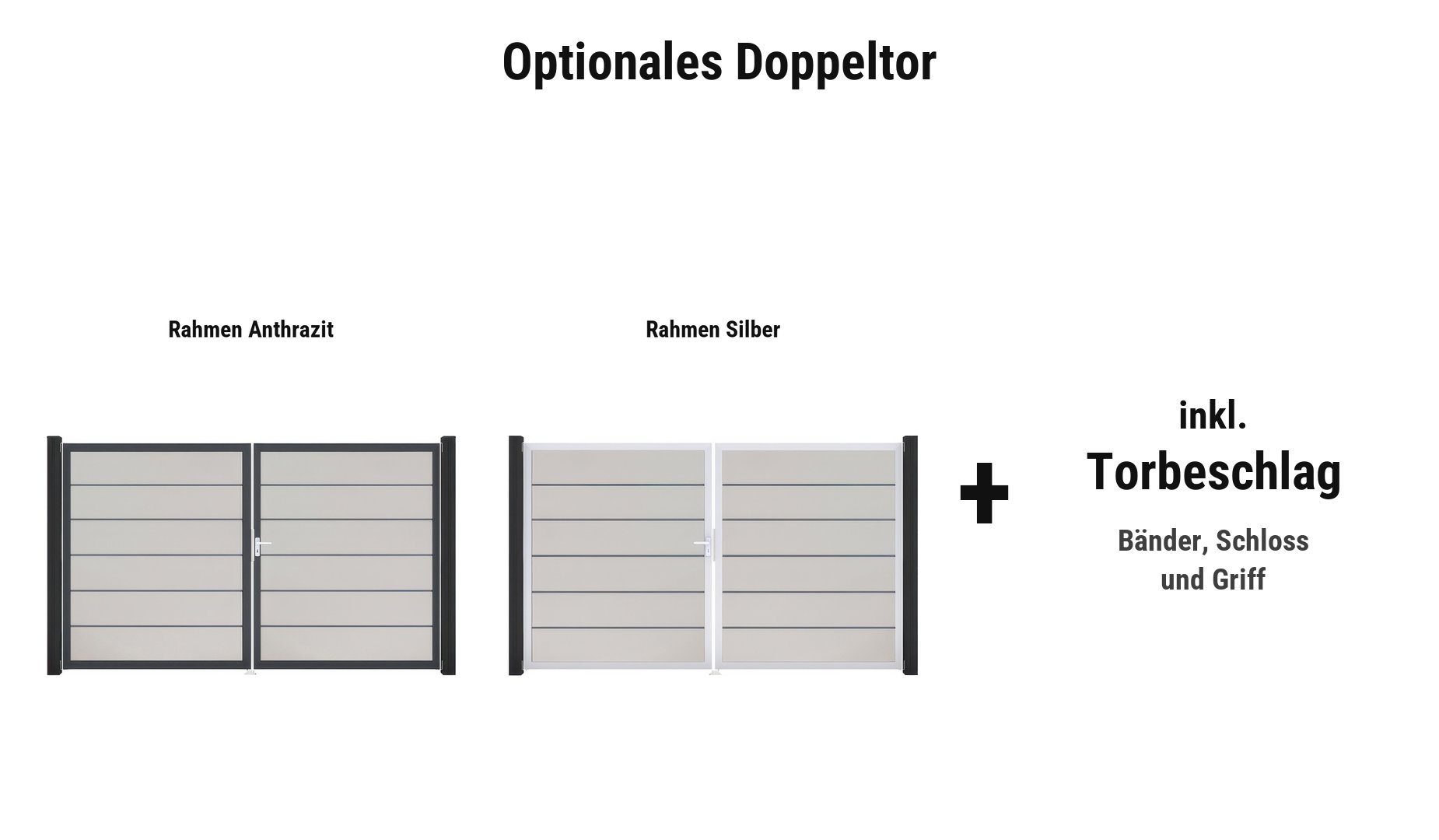 PVC Steckzaun Premium Doppeltor: ca. 300 x 180 cm, DIN links, Rahmen in Anthrazit oder Silber