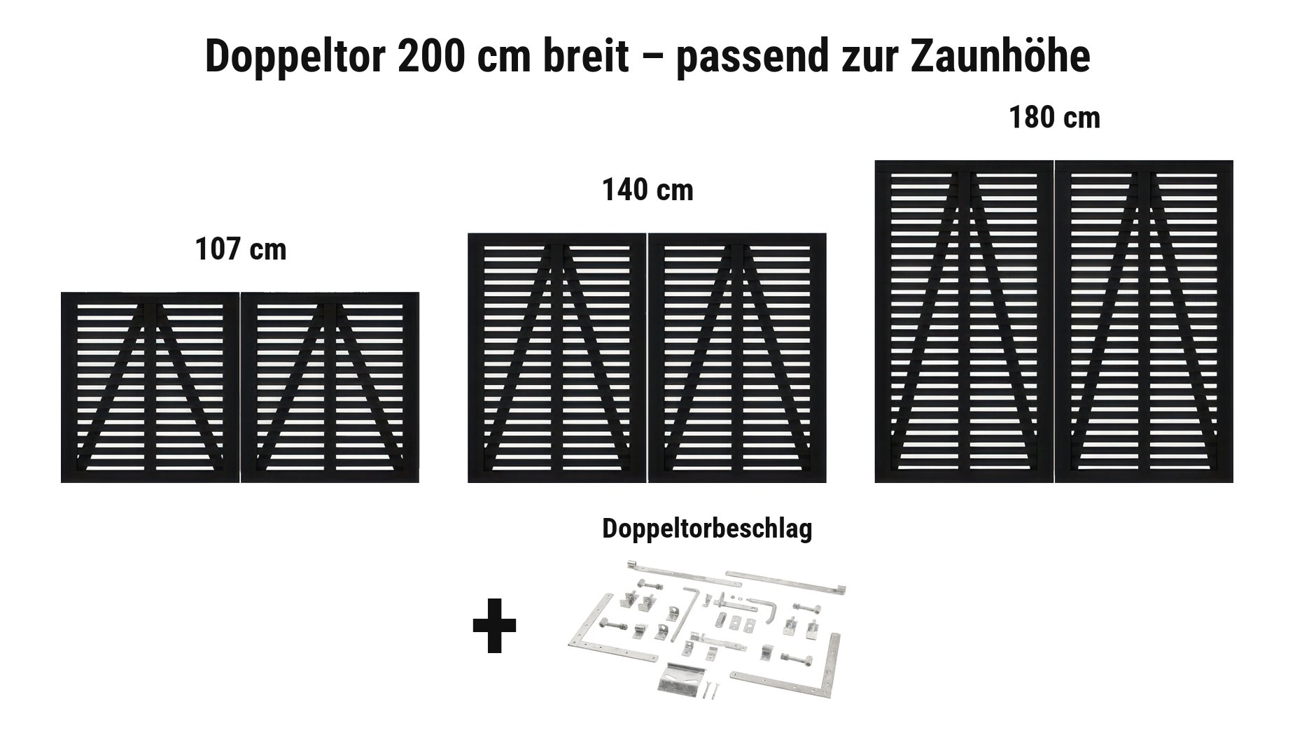 Doppeltor Harmoni Schwarz 200 cm breit passend zur Zaunhöhe