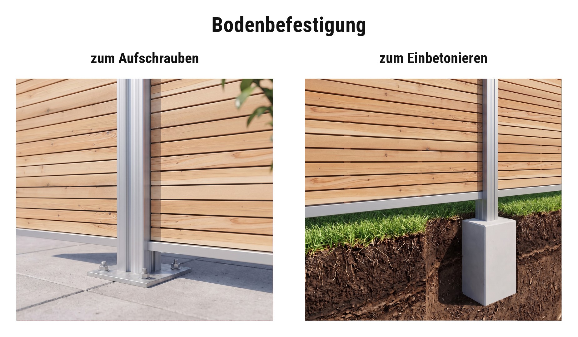 Montage Rhombus Steckzaun Livo: Pfosten einbetonieren oder mit Pfostenträger aufschrauben