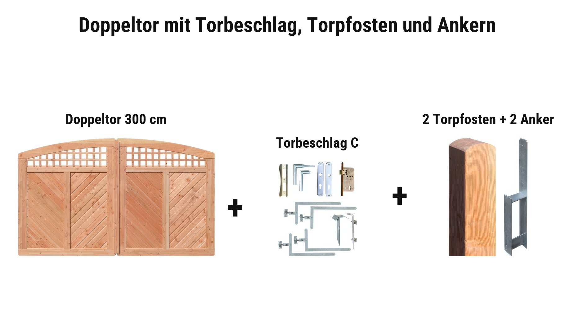 Doppeltor Bern mit Torbeschlag C, 2 Torpfosten 11 x 11 cm und 2 Torpfostenankern