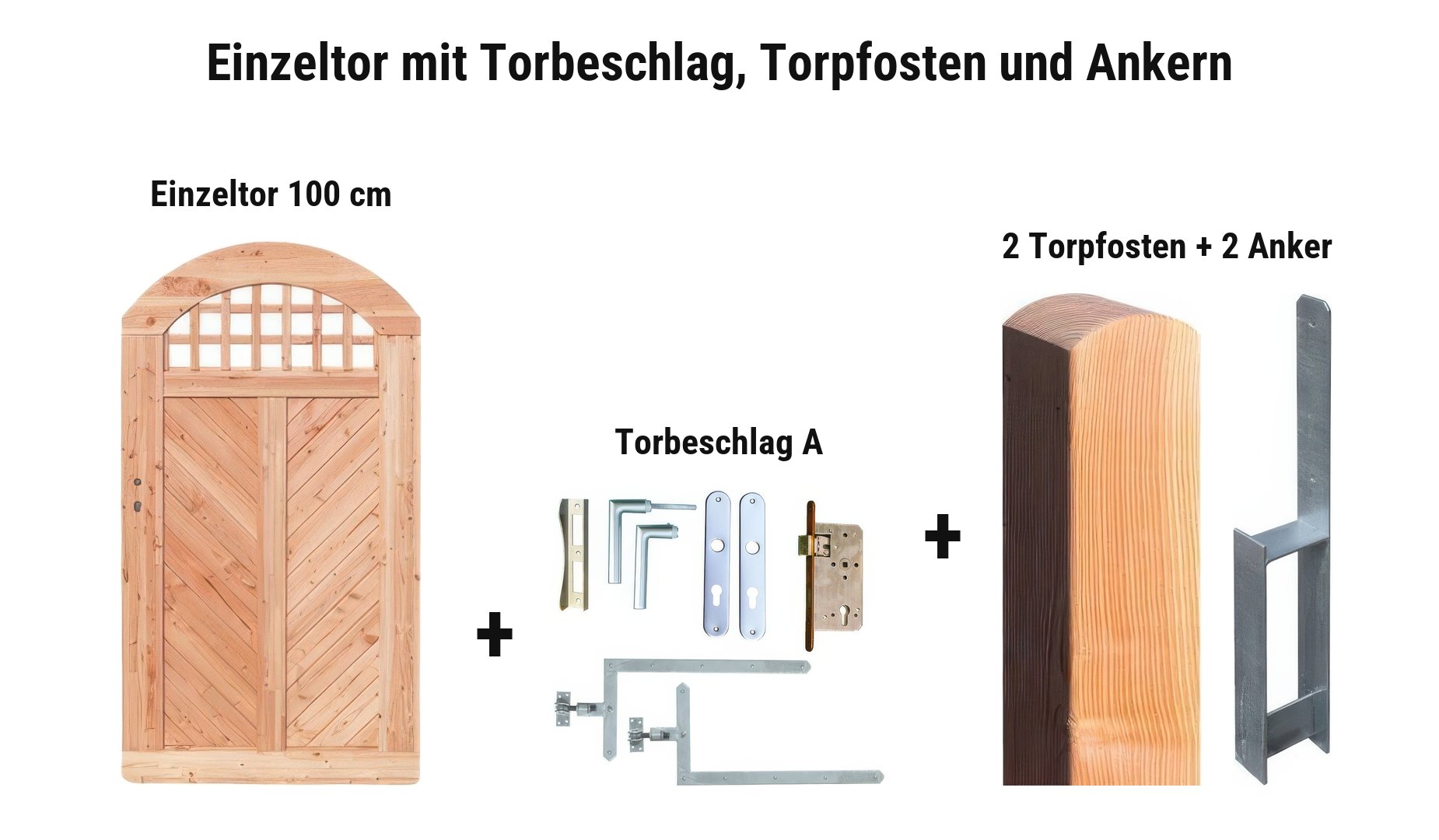 Einzeltor Bern mit Torbeschlag A, 2 Torpfosten 11 x 11 cm und 2 Torpfostenankern
