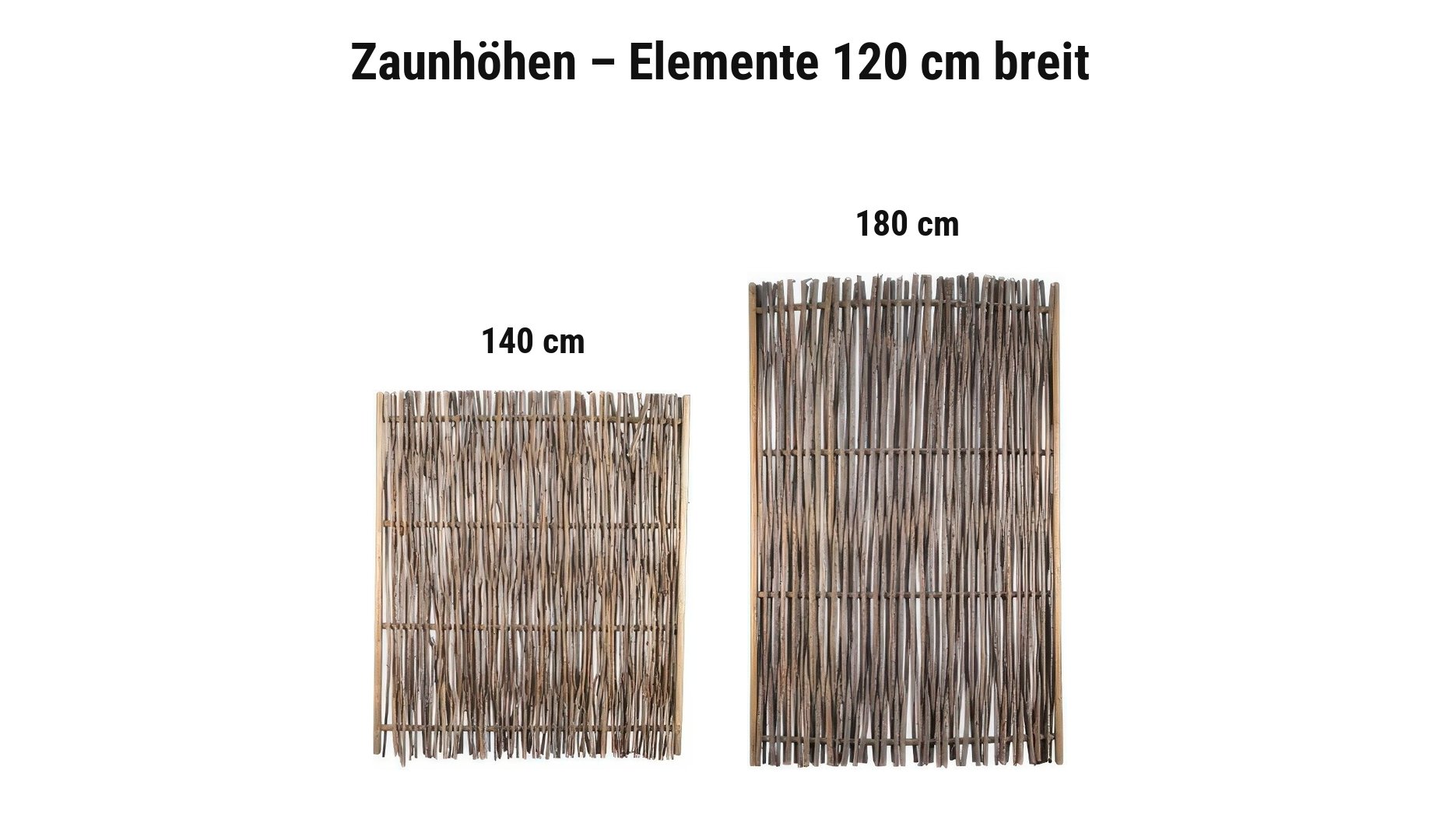 Zaunhöhen Sichtschutz Haselnuss: Elemente 120 cm breit, 140 oder 180 cm hoch