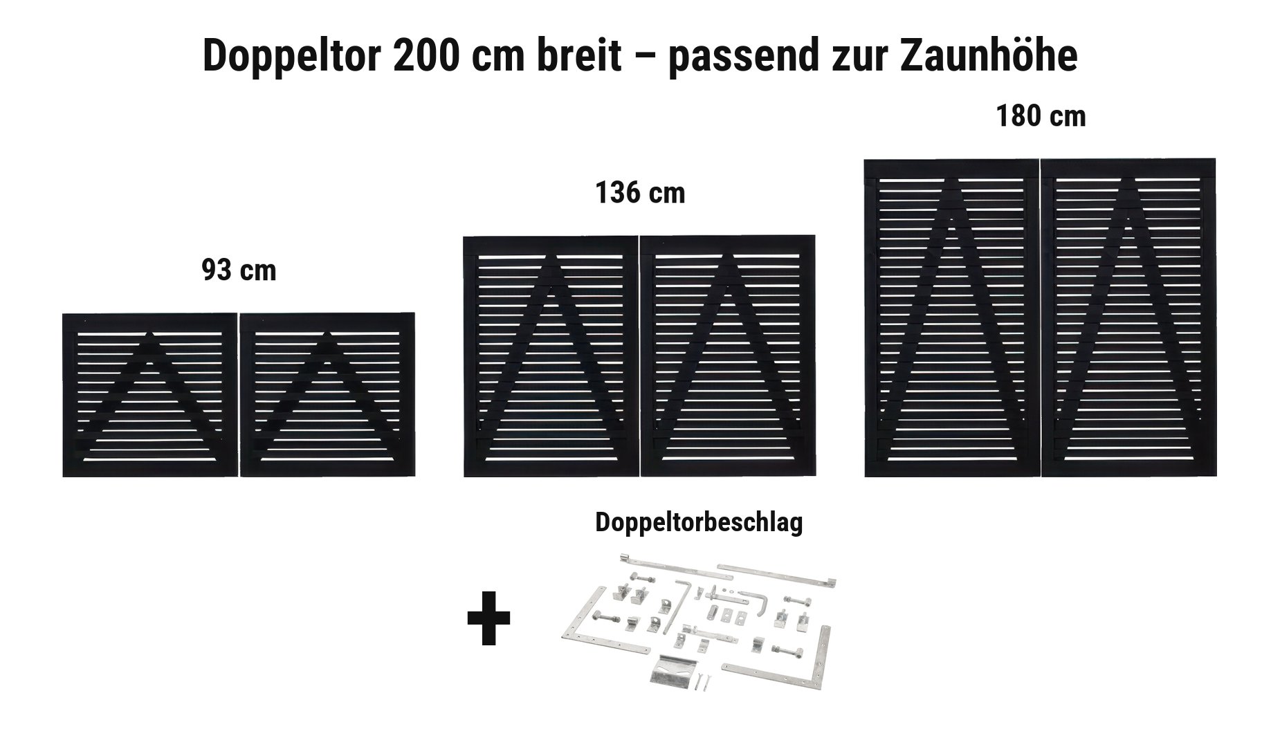 Doppeltor Osaka Schwarz 200 cm breit passend zur Zaunhöhe