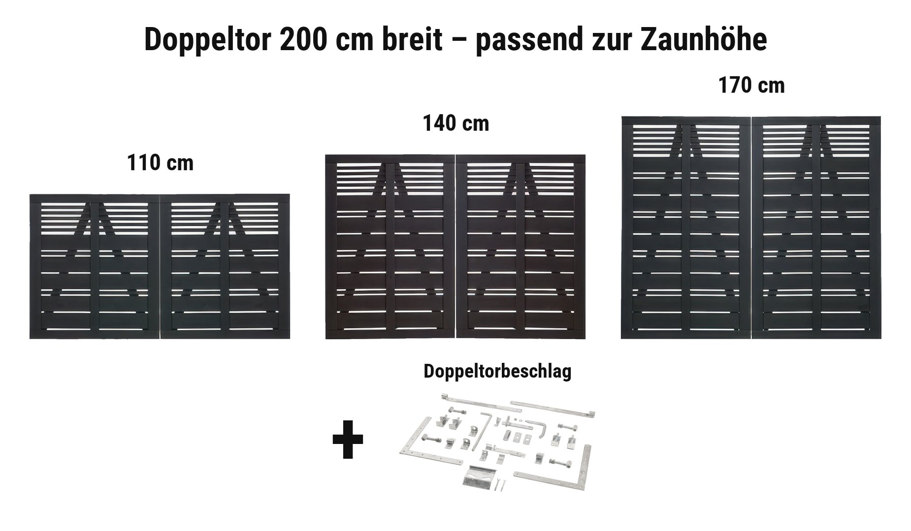 Doppeltor Silence Schwarz 200 cm breit passend zur Zaunhöhe