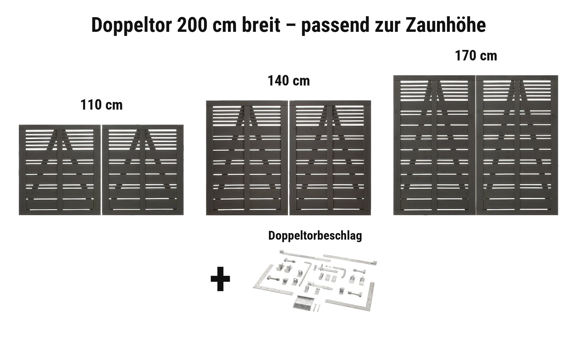Doppeltor Silence Umbragrau 200 cm breit passend zur Zaunhöhe