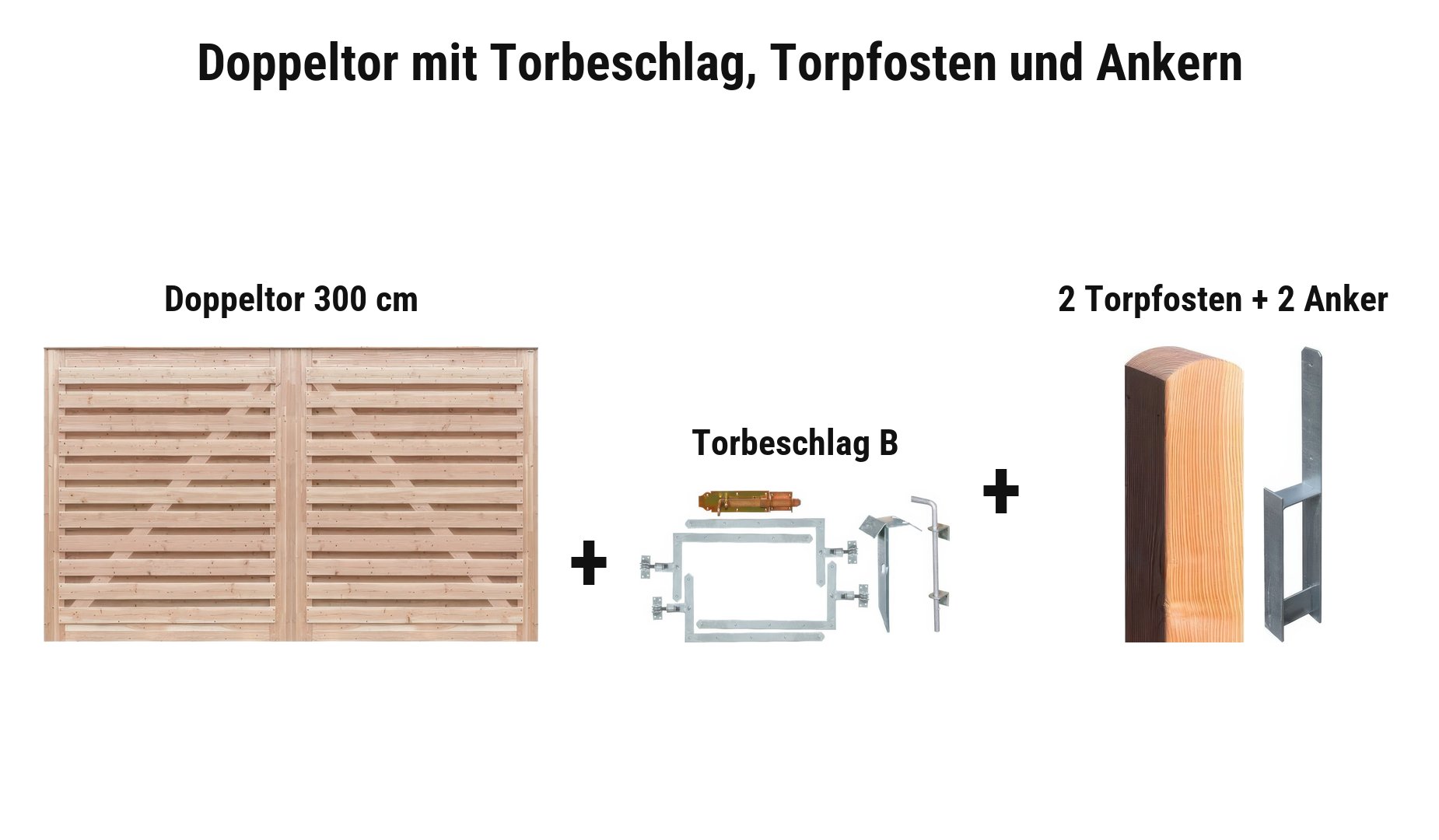Doppeltor Genf mit Torbeschlag B, 2 Torpfosten 11 x 11 cm und 2 Torpfostenankern
