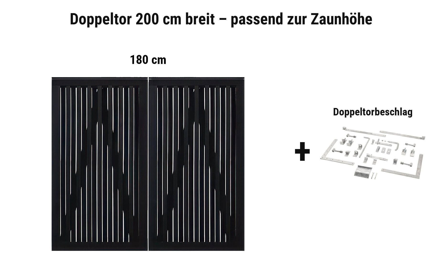 Doppeltor Nagano Schwarz 200 cm breit passend zur Zaunhöhe