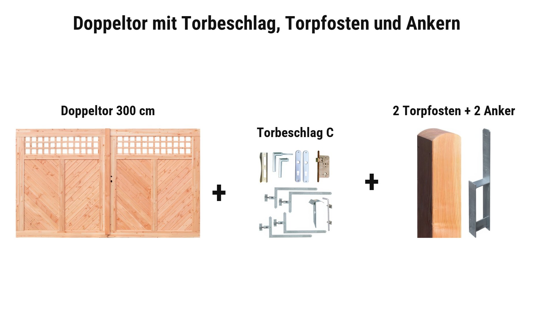 Doppeltor Uster mit Torbeschlag C, 2 Torpfosten 11 x 11 cm und 2 Torpfostenankern