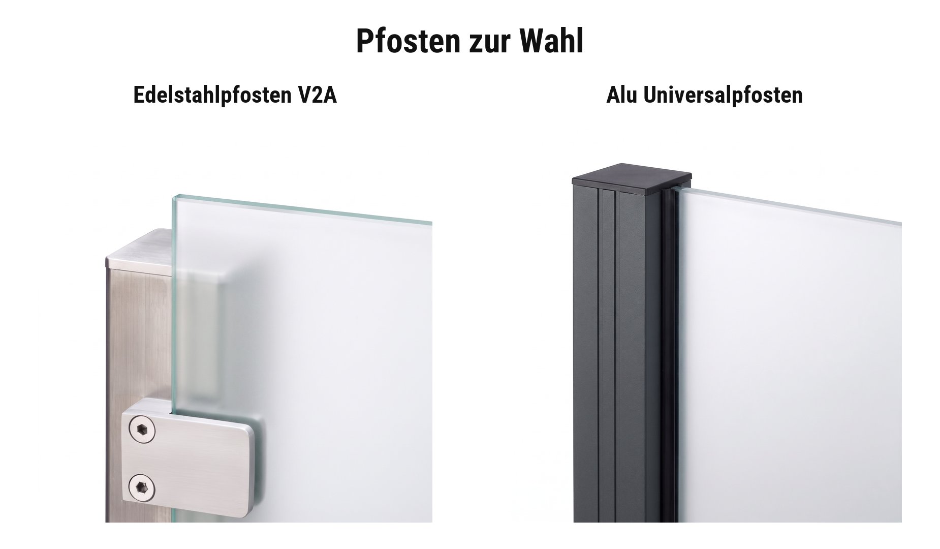 Pfosten Sichtschutzwand Glas San Remo: Edelstahl V2A oder Alu Universalpfosten in Anthrazit oder Verkehrsweiß