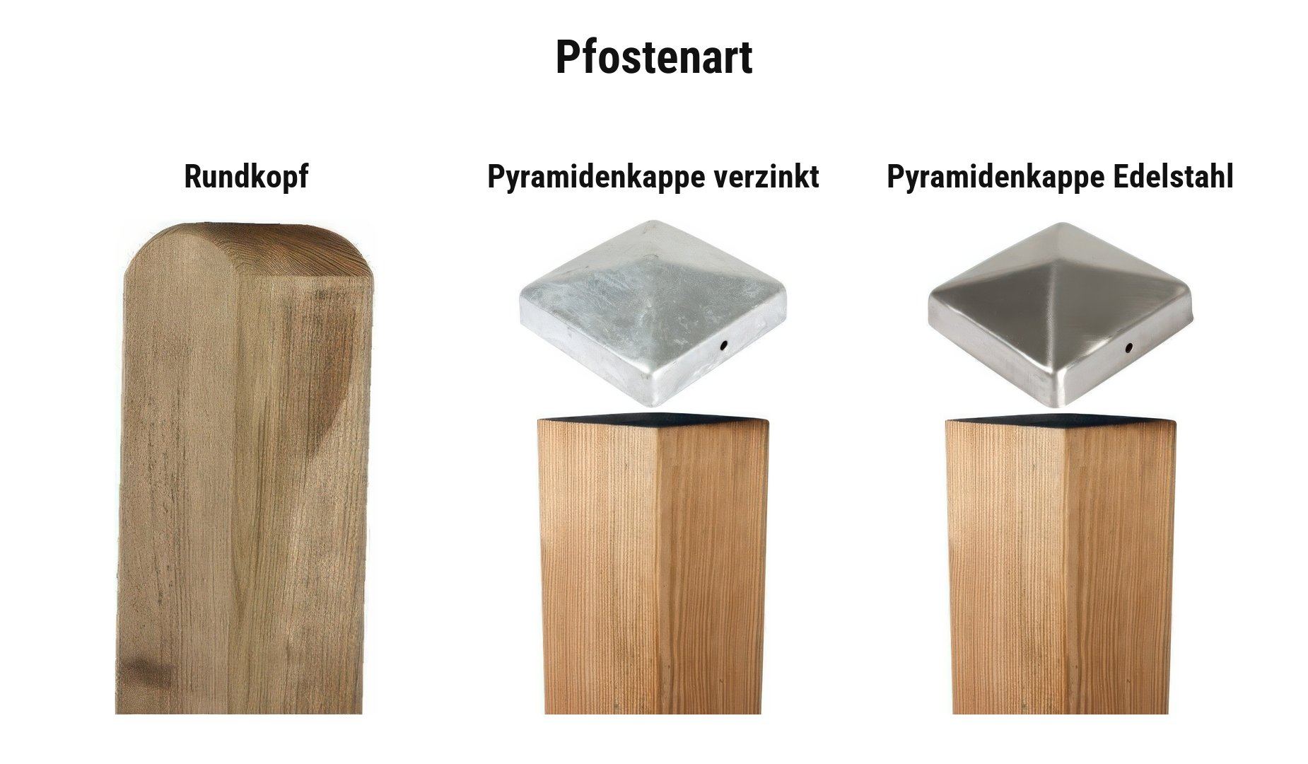 Pfostenart Stuttgart Diagonal: Holzpfosten Kiefer 9 x 9 cm mit Rundkopf oder flach mit Pyramidenkappe