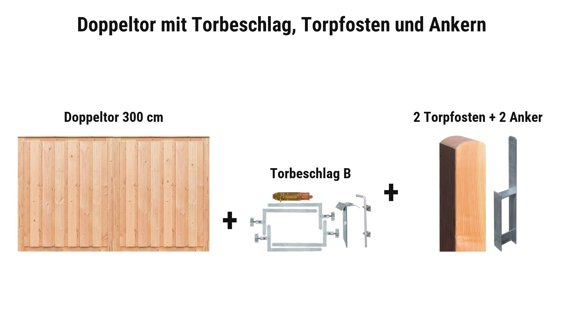 Doppeltor Kriens mit Torbeschlag B, 2 Torpfosten 11 x 11 cm und 2 Torpfostenankern