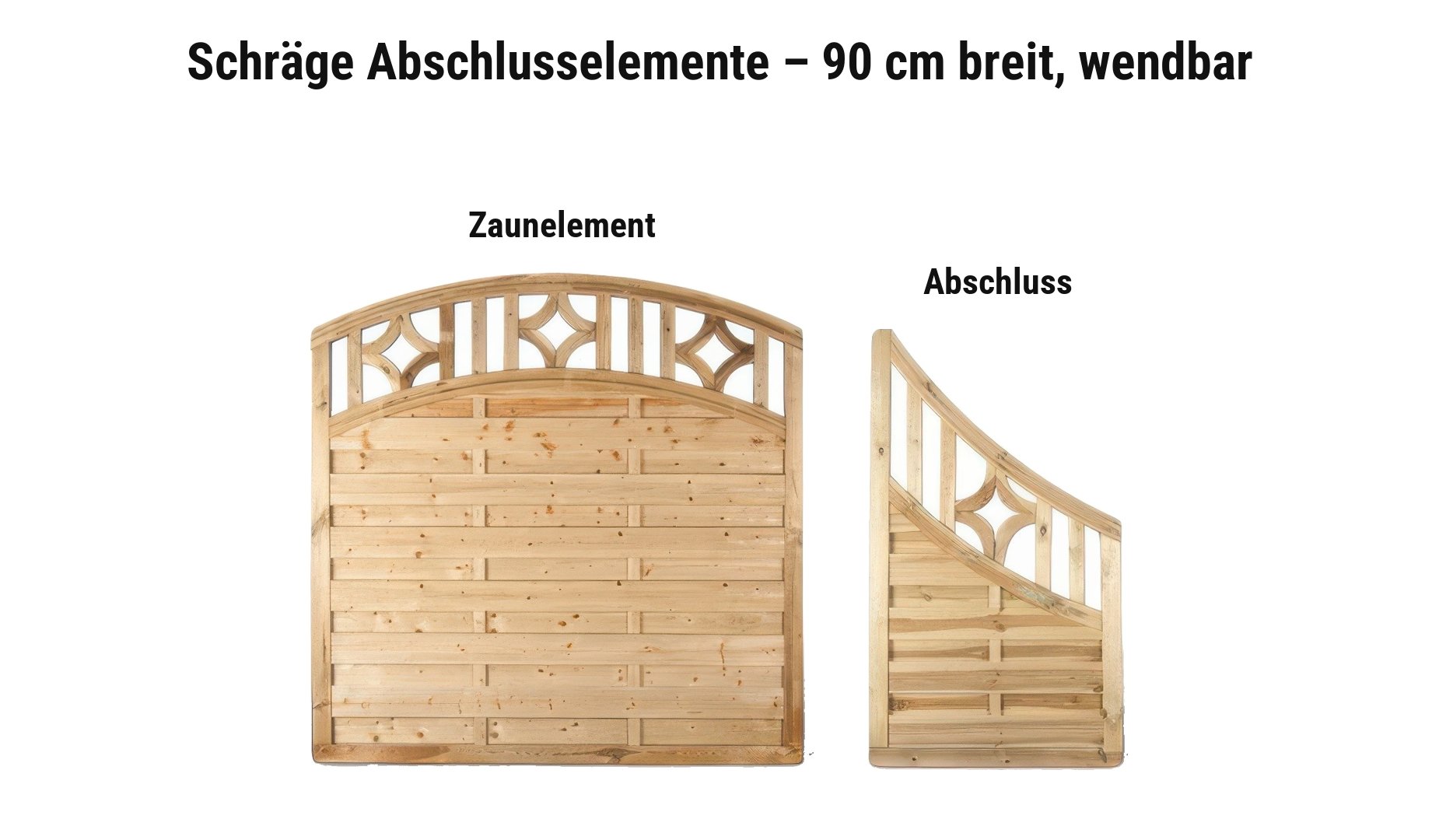 Sichtschutzzaun Köln Bogen: schräges Abschlusselement 90 cm breit, an einem oder beiden Zaunenden