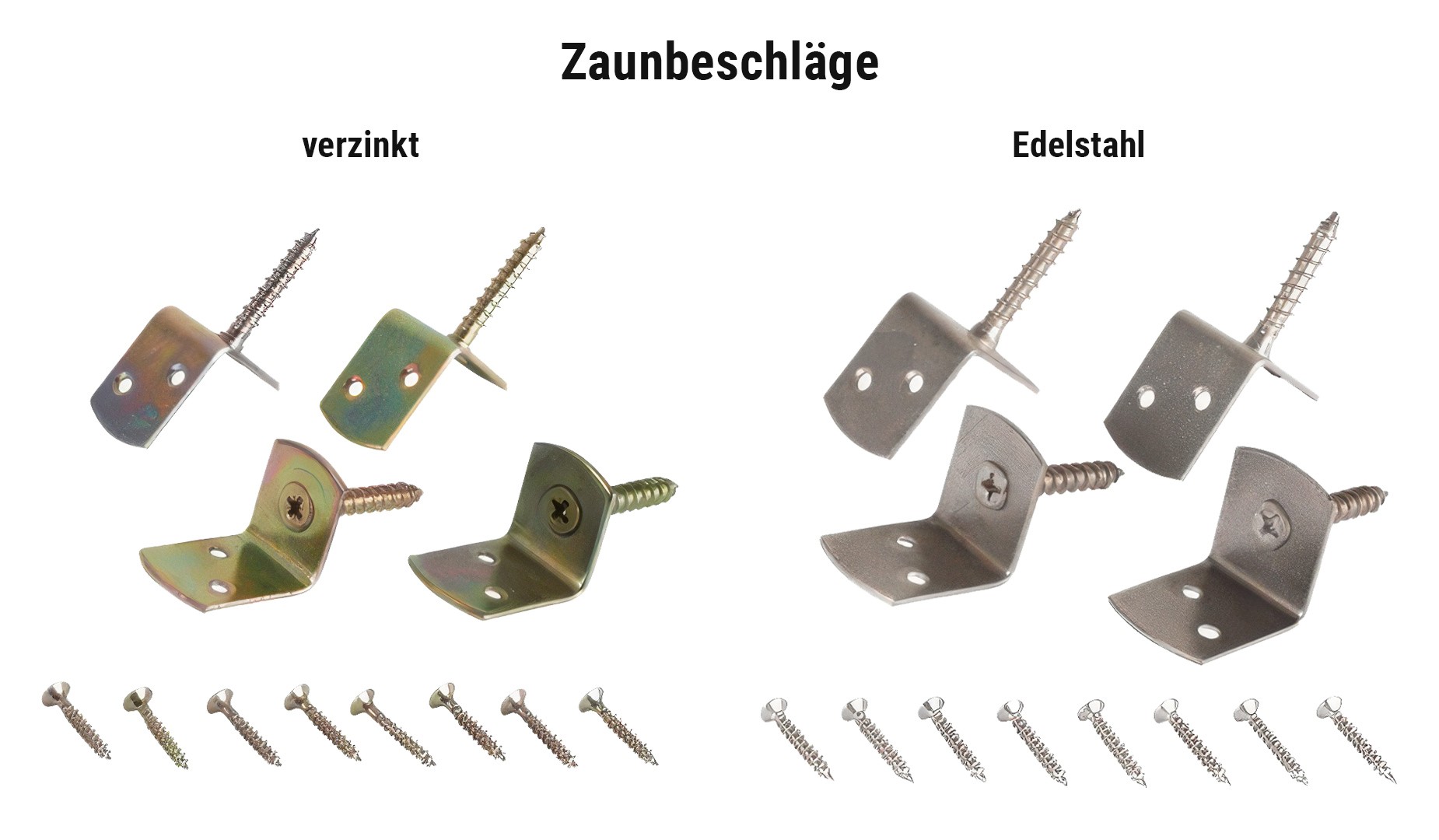 Zaunbeschläge für den Sichtschutzzaun Weide: verzinkt oder aus Edelstahl