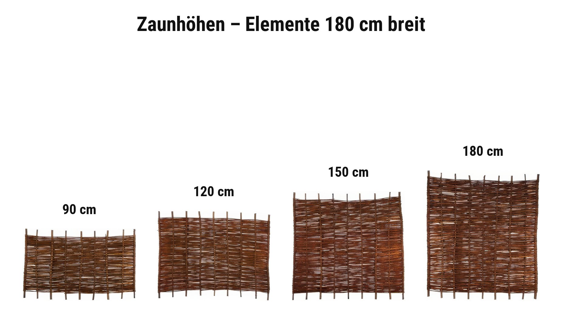 Zaunhöhen Weidengeflechtzaun Lech: Elemente 180 cm breit, 90, 120, 150 oder 180 cm hoch