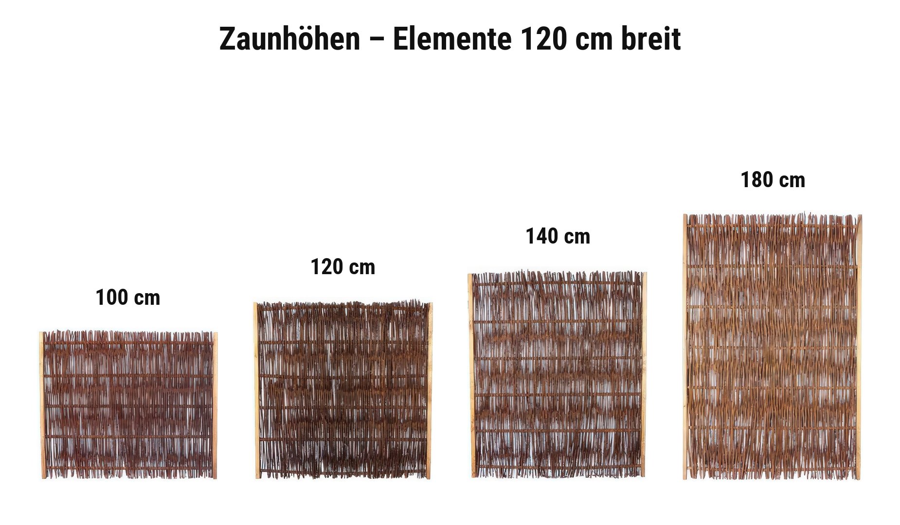 Zaunhöhen Weidenzaun Standard: Elemente 120 cm breit in 100, 120, 140 oder 180 cm Höhe