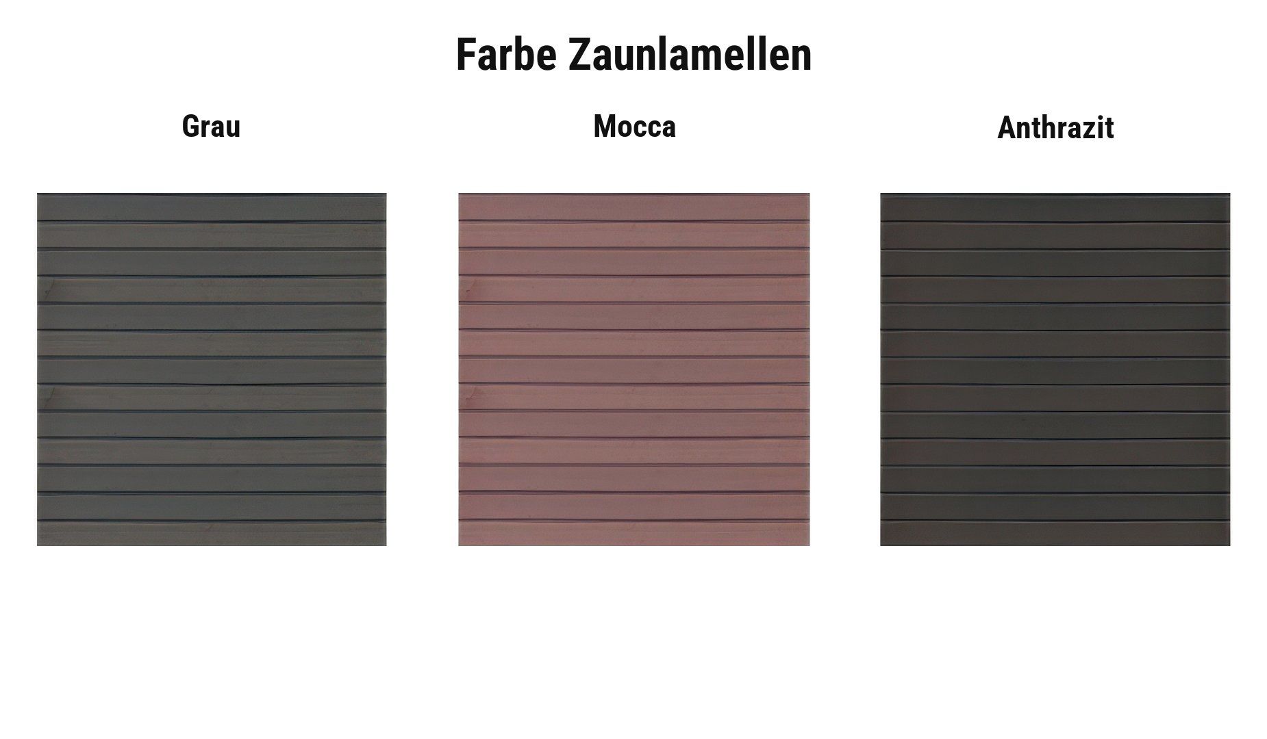 Farbauswahl WPC Sichtschutzwand Mellum: Lamellen in Grau, Mocca und Anthrazit