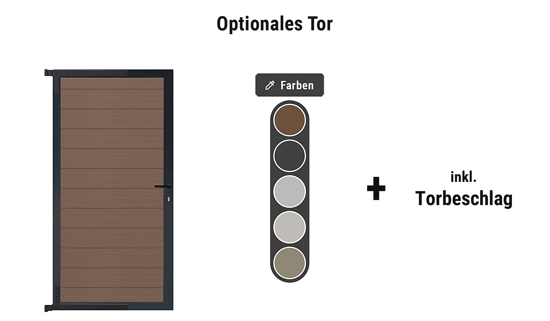 Laboe Tor für den WPC Steckzaun: Gartentor ca. 90 x 172 cm in Teak mit anthrazitfarbenem Alu-Rahmen