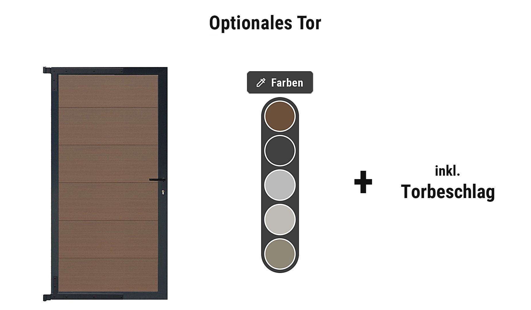 Laboe Tor XL für den WPC Steckzaun: Gartentor ca. 90 x 172 cm in Teak mit anthrazitfarbenem Alu-Rahmen