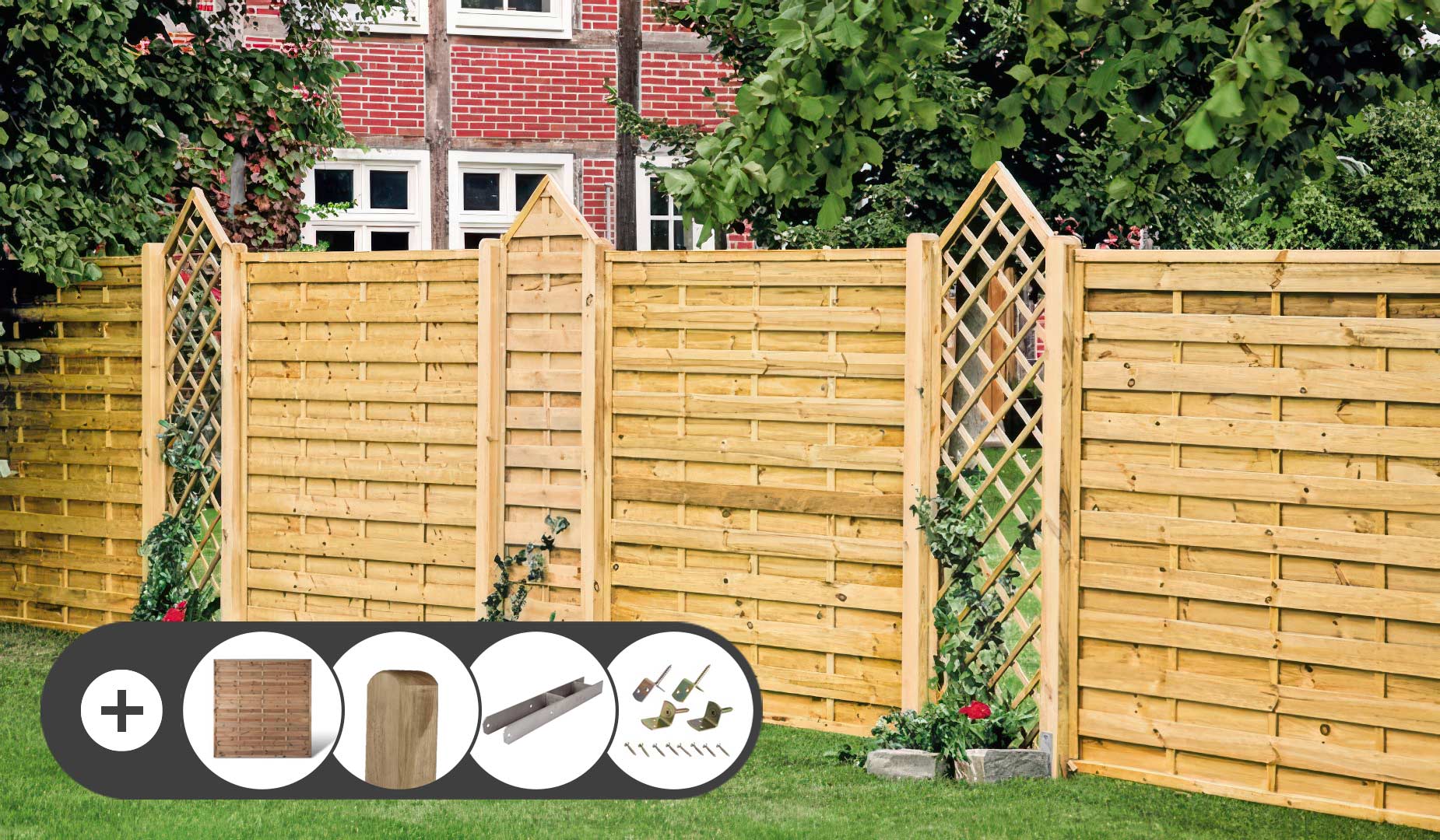 Sichtschutzzaun Komplettset Berlin Massiv