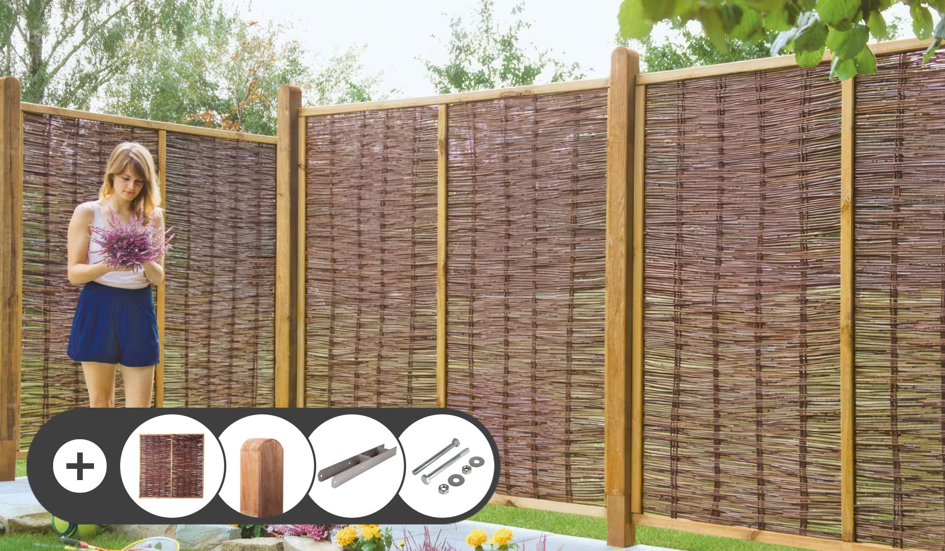 Sichtschutzzaun Komplettset Weide