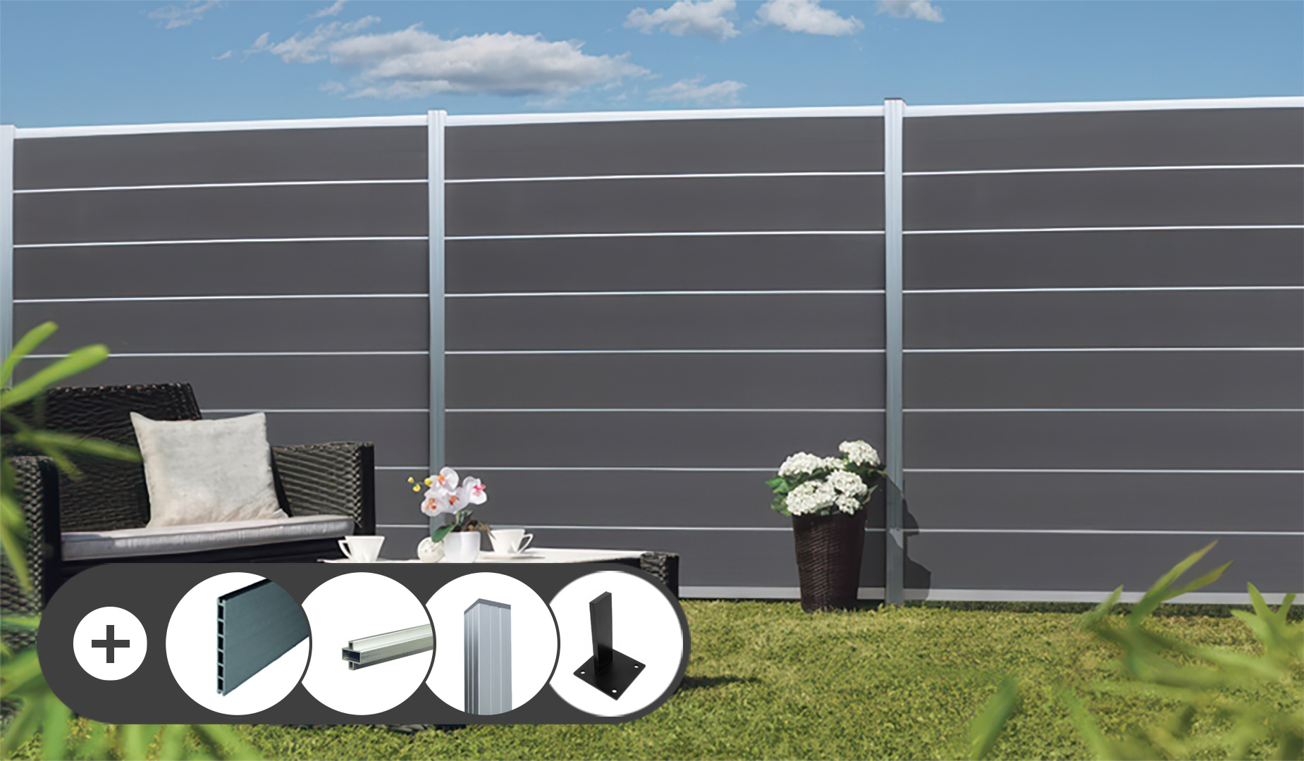 WPC Sichtschutzzaun Komplettset Lübeck